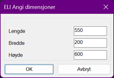 Dialog  for å sette riktig størrelse